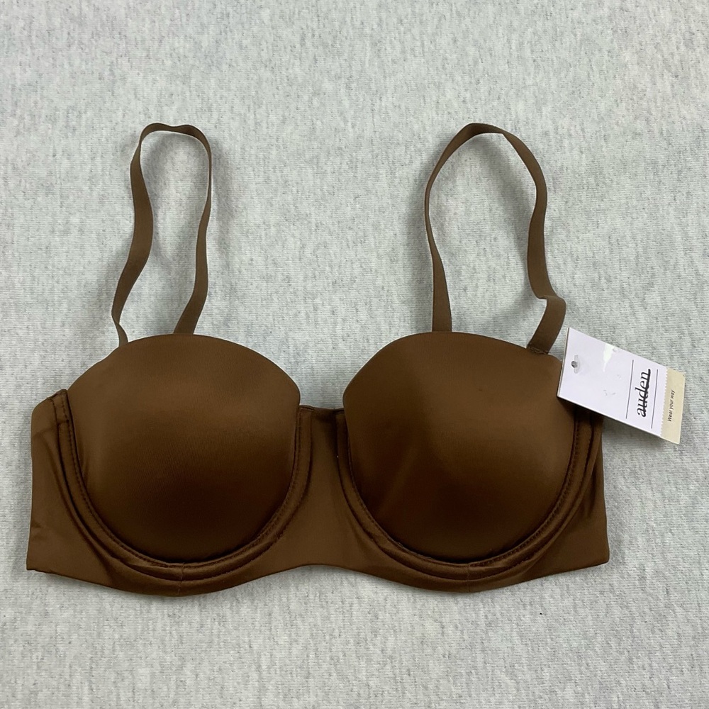 Auden Lightly Lined Strapless Bra Women’s 32B Underwire Convertible Straps Brown